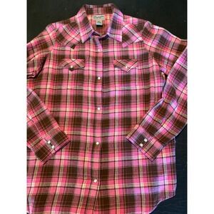 Wrangler Pink Plaid Western Shirt Long Sleeve Pearl‎ Snap L